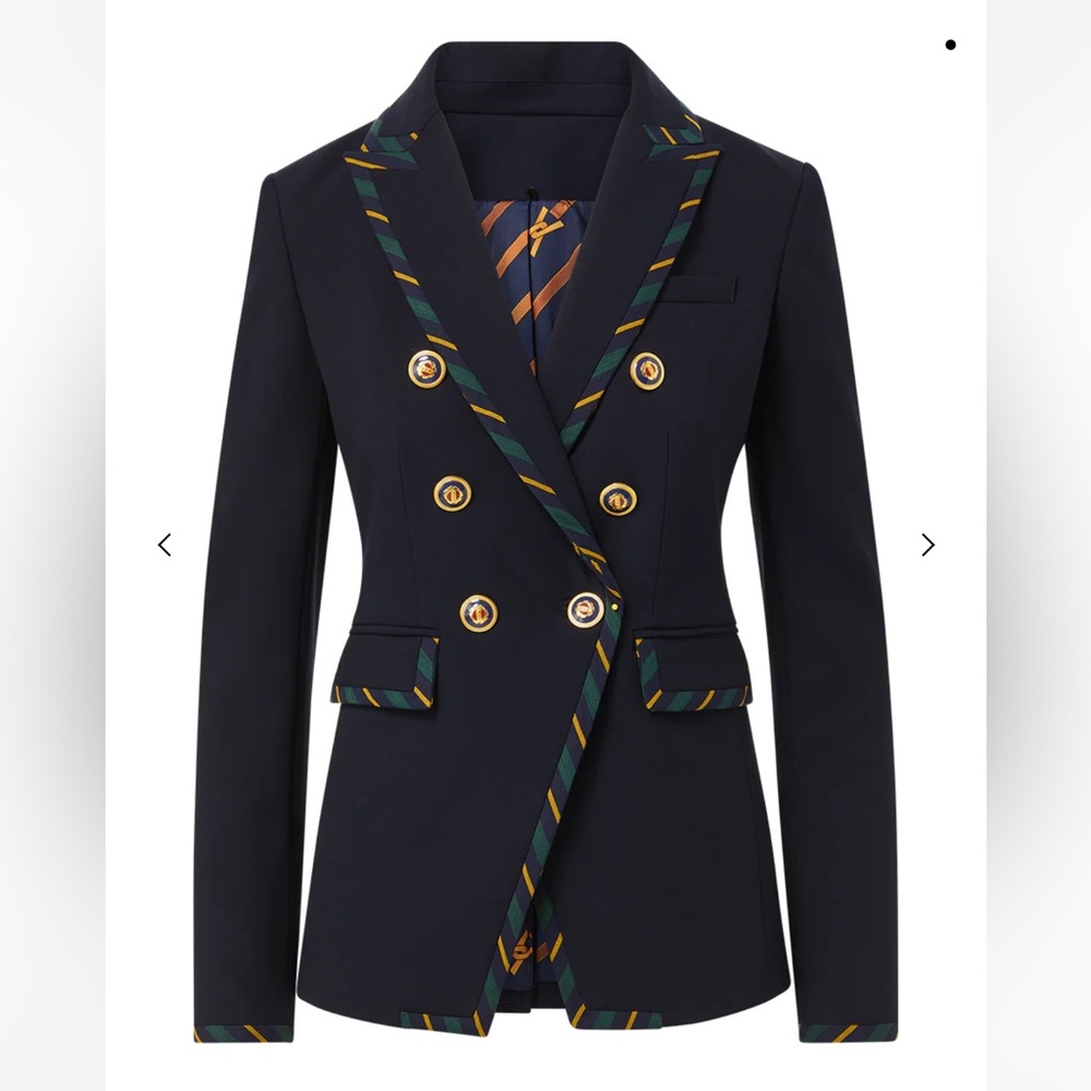 VERONICA BEARD: MILLER STRIPED PIPING DICKEY JACKET NAVY/GOLD